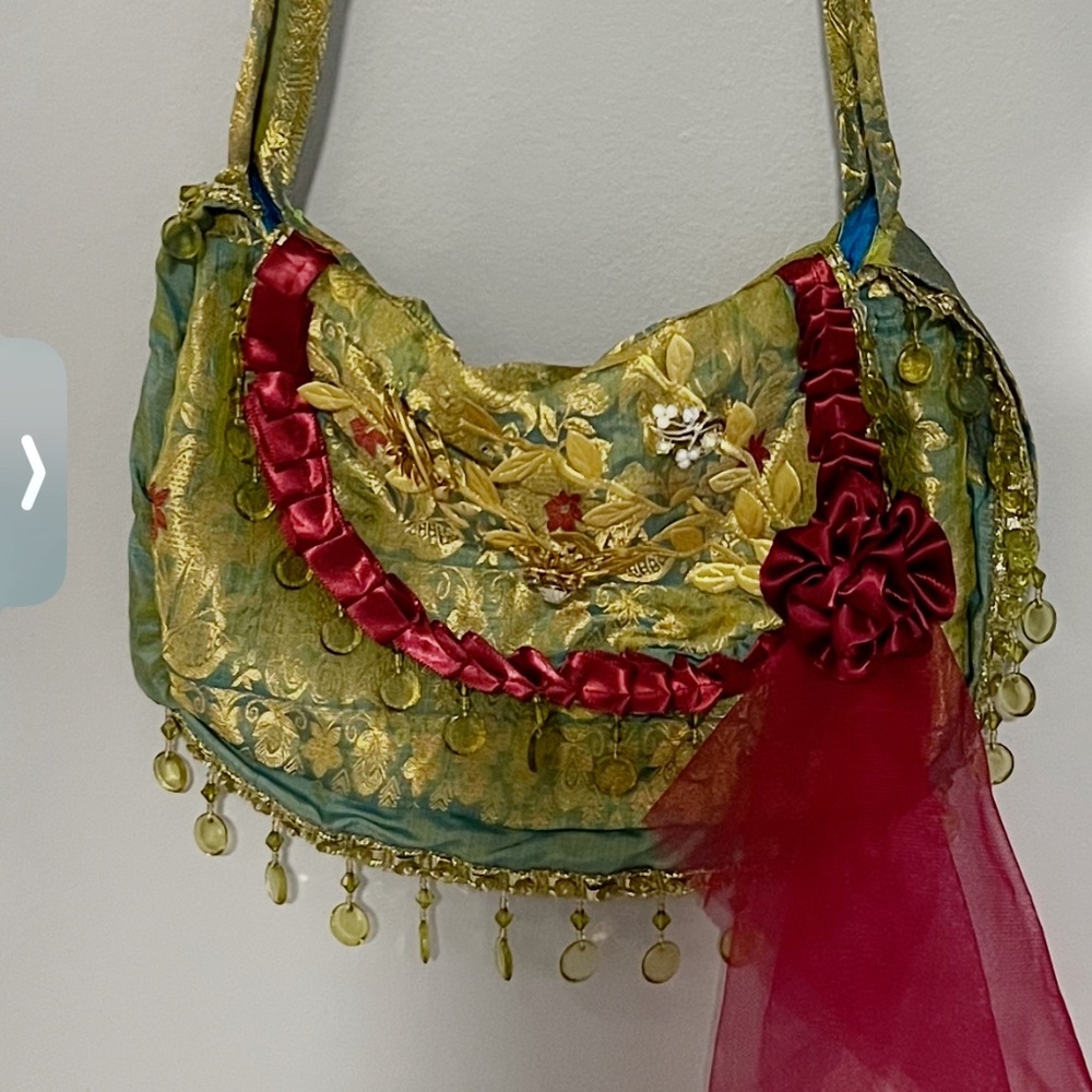 Beautiful handmade red and green boho shoulder bag